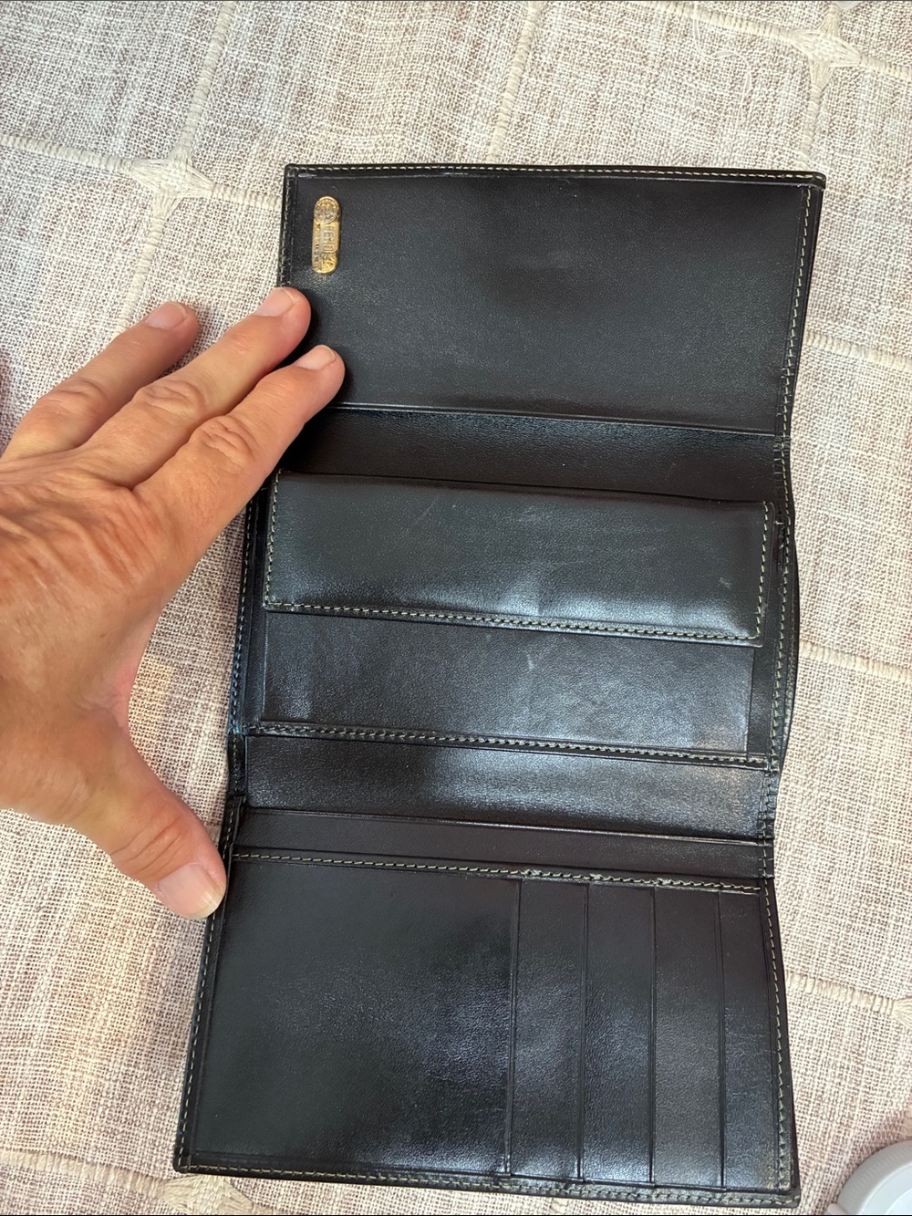Authentic Vintage Fendi Pequin Wallet Striped Trifold Brown Black - Picture 6 of 8